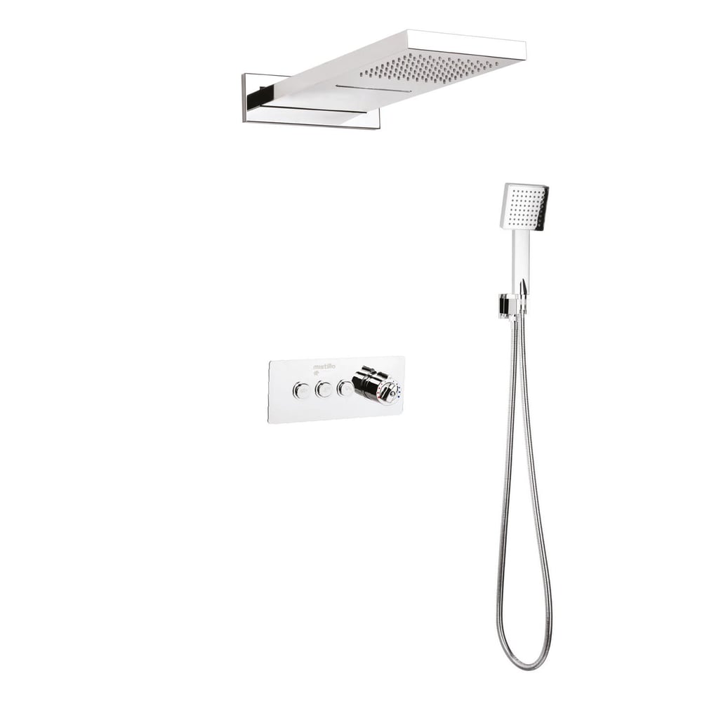 TERMOSTATİK Ankastre Duş Seti 550x220 mm Şelale&Yağmur Panel 3 Yönlü Butonlu SUS 304 Paslanmaz Pirinç Krom