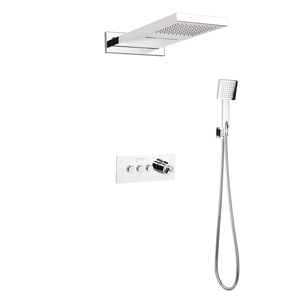 TERMOSTATİK Ankastre Duş Seti 550x220 mm Şelale&Yağmur Panel 3 Yönlü Butonlu SUS 304 Paslanmaz Pirinç Krom