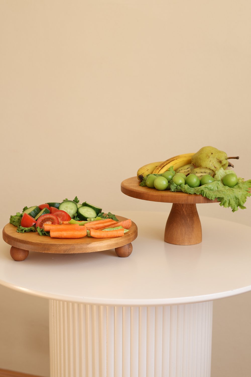 2 Li Risus&lucca Top Ayaklı 29 Cm Ve 29 Ahşap Yuvarlak Pasta Sunum Servis Tabağı Seti