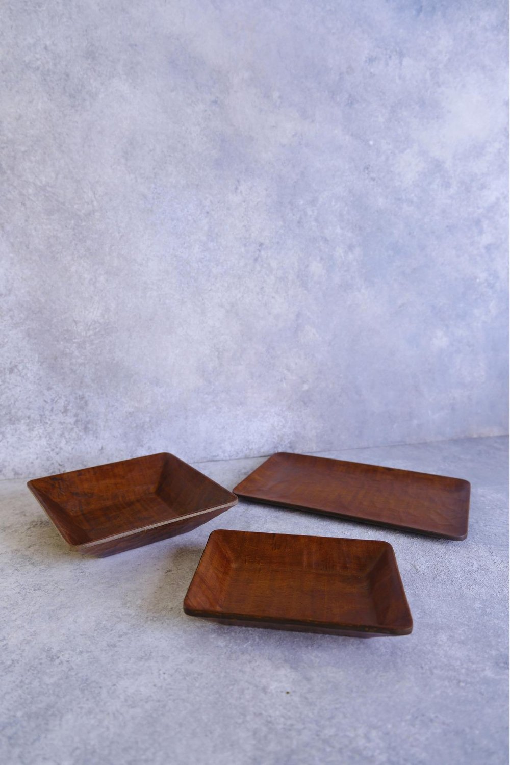3 Lü Ligna Ahşap Rölyefli Dikdörtgen Sunum Seti (16x26, 18x18, 12,5x17) Cm Servis Seti, Tabak
