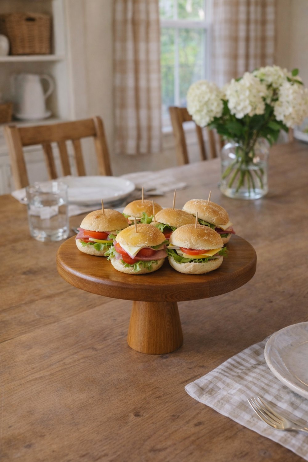 Mini 20 Cm Ahşap Konik Ayaklı Yuvarlak Pasta Kurabiye Sunum Servis Tabağı
