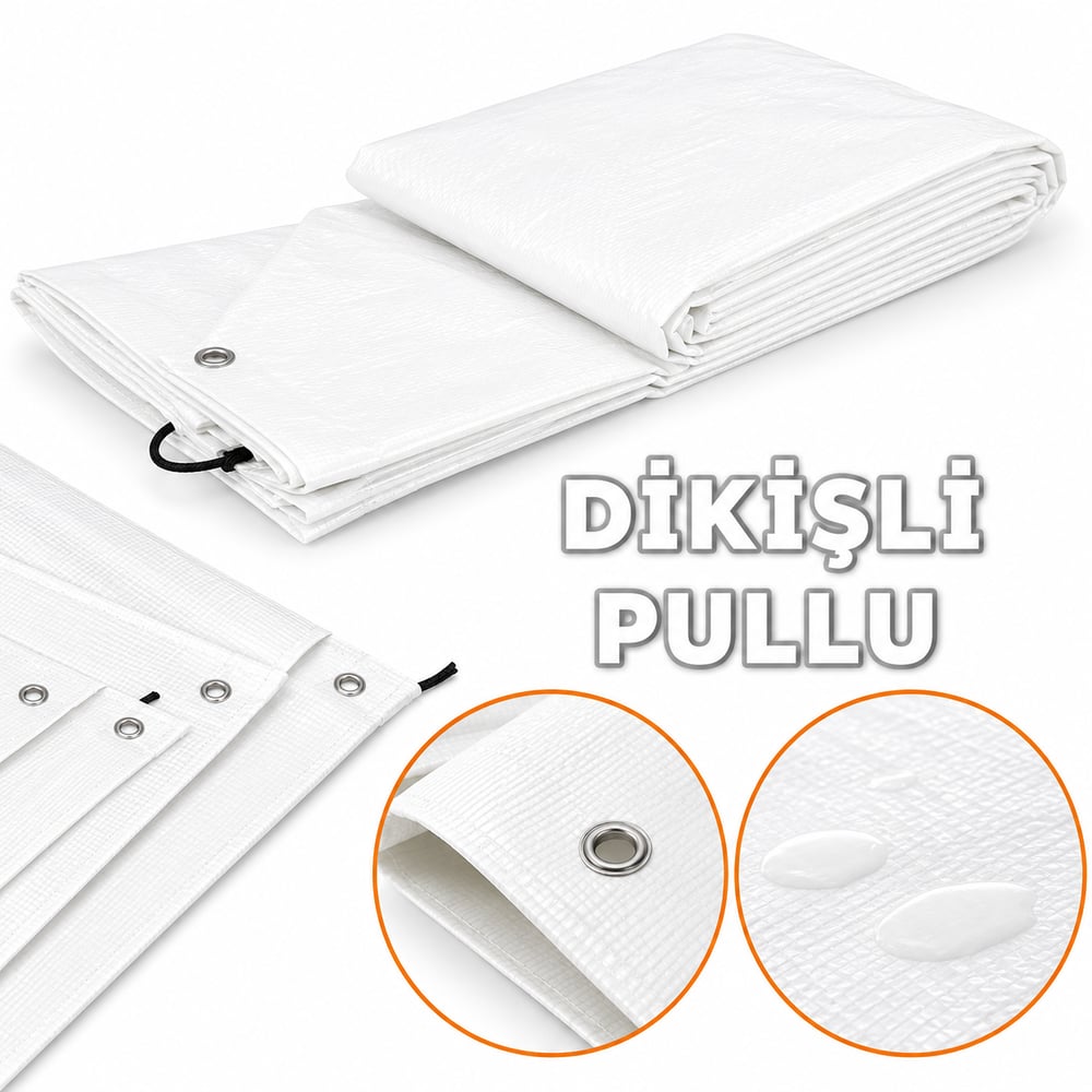 3x3 (9 m²) Çadır Brandası PVC Su Geçirmez Tente Gölgelik Kamp Brandası - Beyaz
