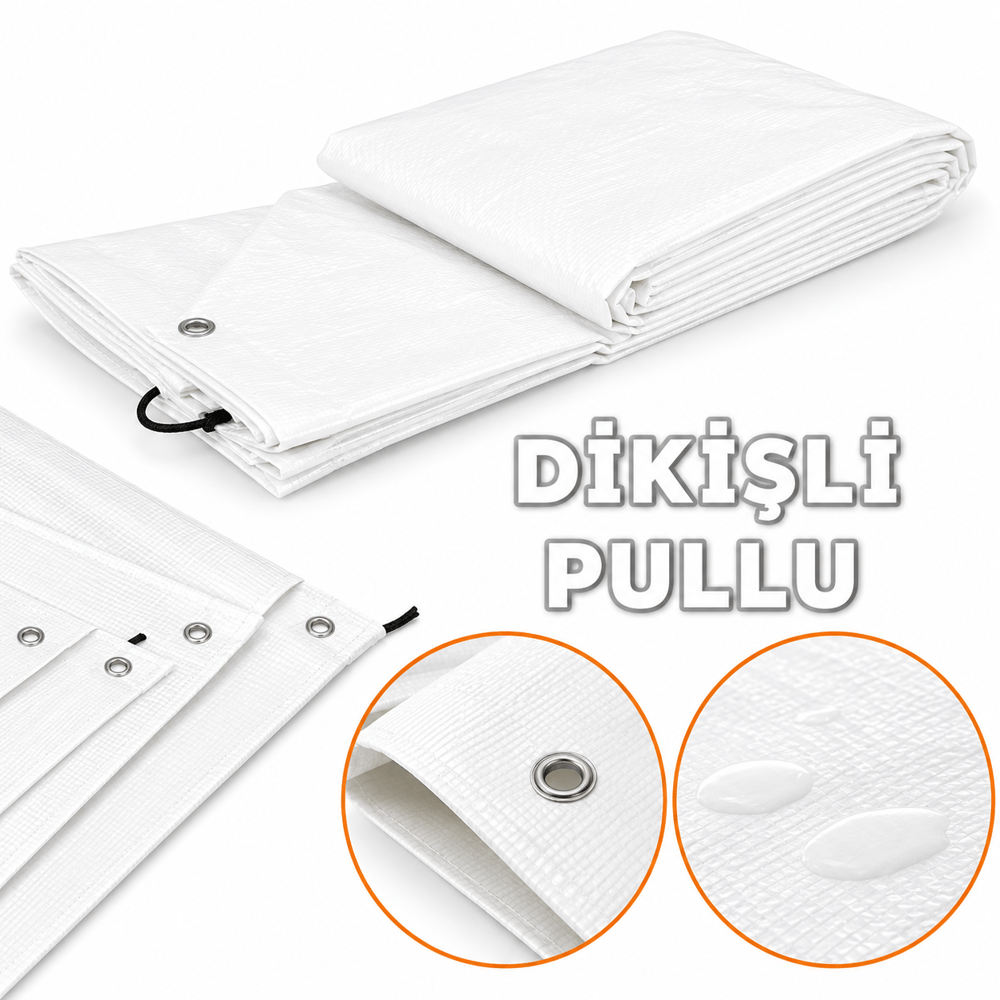 6x8 (48 m²) Çadır Brandası PVC Su Geçirmez Tente Gölgelik Kamp Brandası - Beyaz