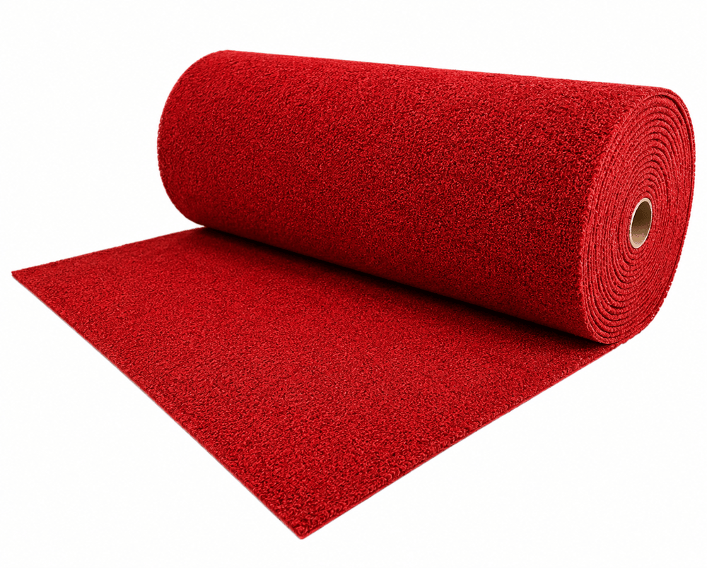 Kıvırcık Paspas 14 mm 100x350 cm Kırmızı PVC Kaymaz Tabanlı