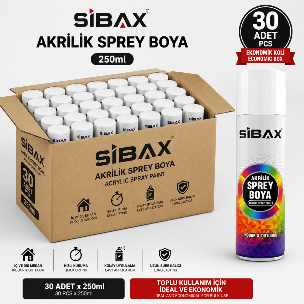 SİBAX AKRİLİK SPREY BOYA RAL 7001 ÇAKIL GRİ 250 ML 30'LU KOLİ