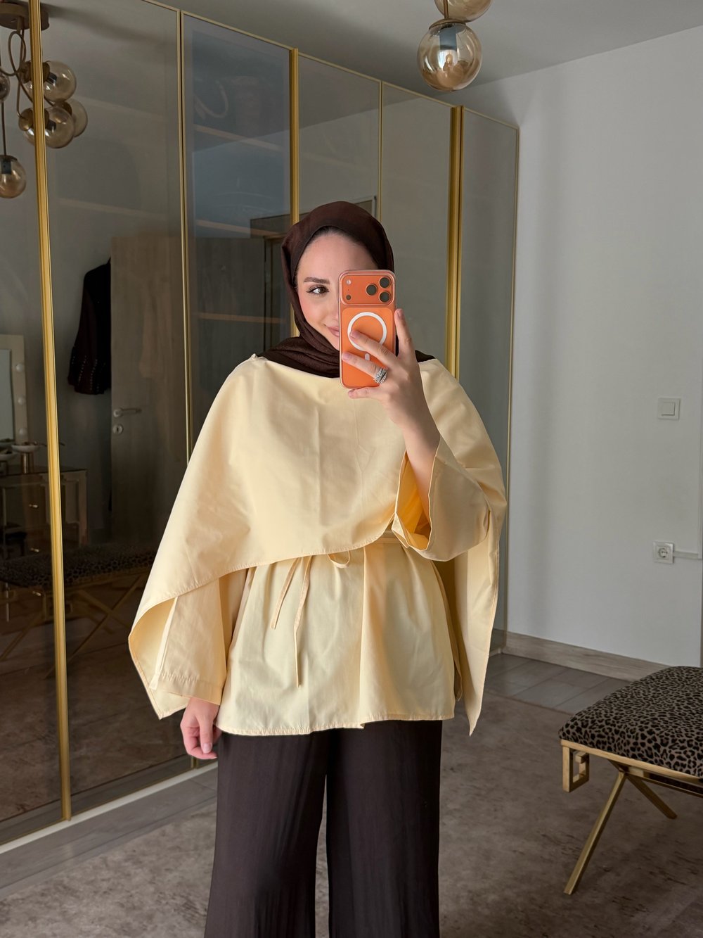 AHSEN PELERİN YAKALI BLUZ SARI 