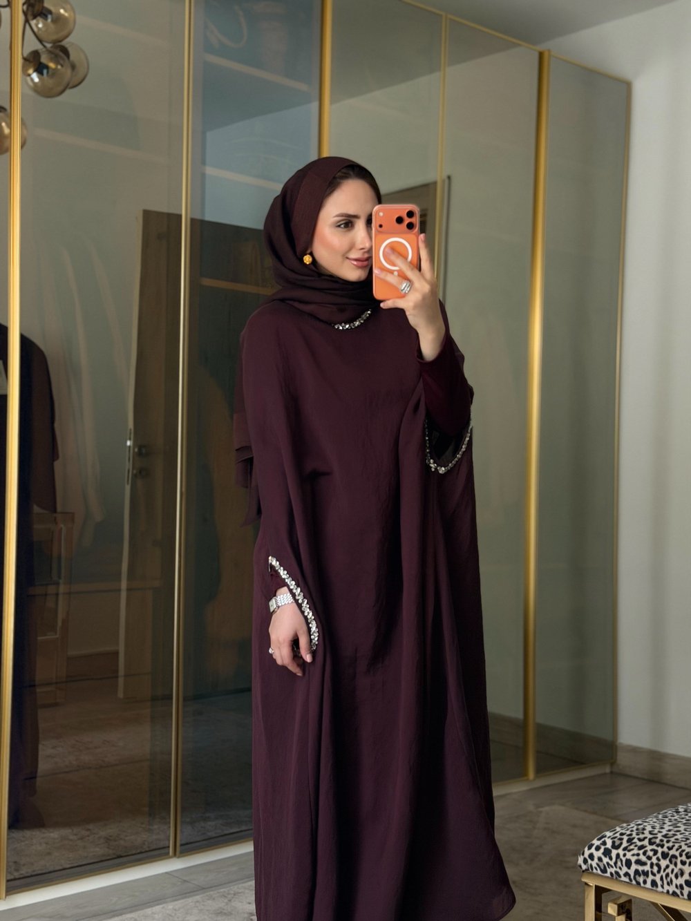AHU TAŞ İŞLEMELİ KAFTAN BORDO
