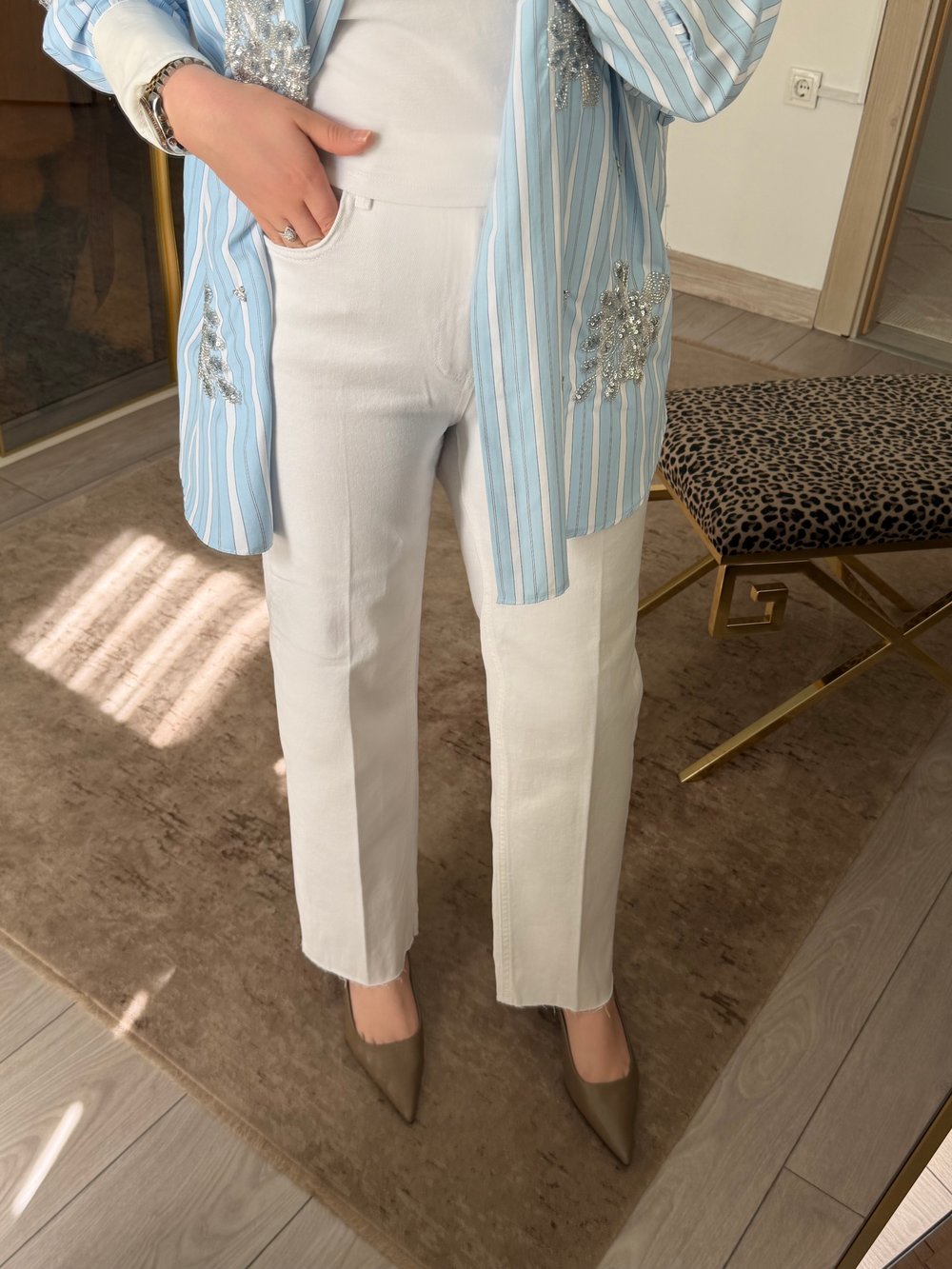 BEYAZ FLERA KESİM KOT PANTOLON 