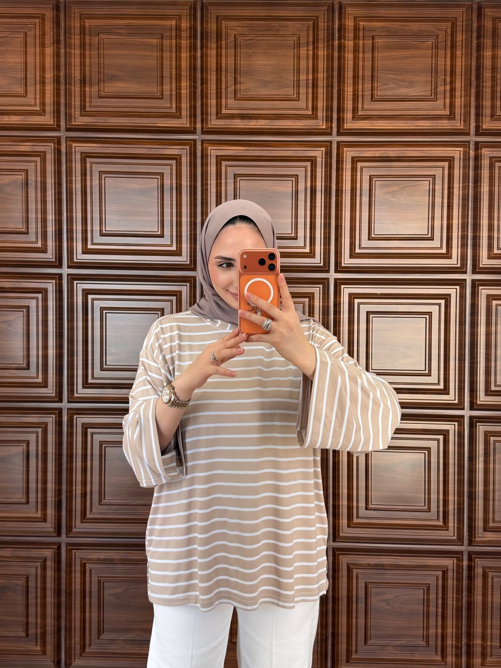 ÇİZGİLİ BASIC SWEAT BEJ KALIN ÇİZGİ
