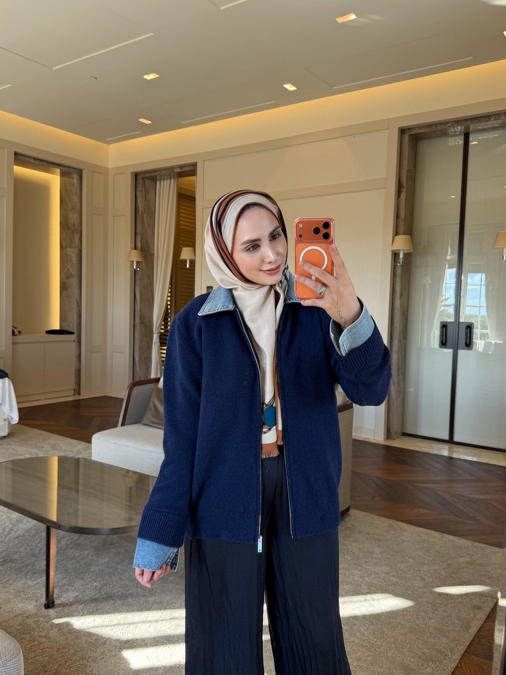 DENİM DETAYLI FERMUARLI YÜN HIRKA LACİVERT