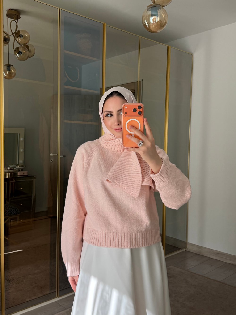 FULAR YAKA TRİKO KAZAK TOZ PEMBE