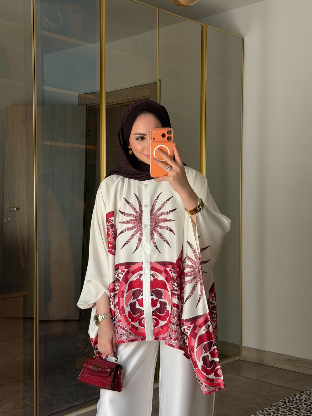 LUJA KAFTAN FORMLU BORDÜR DESENLİ SATEN TAKIM