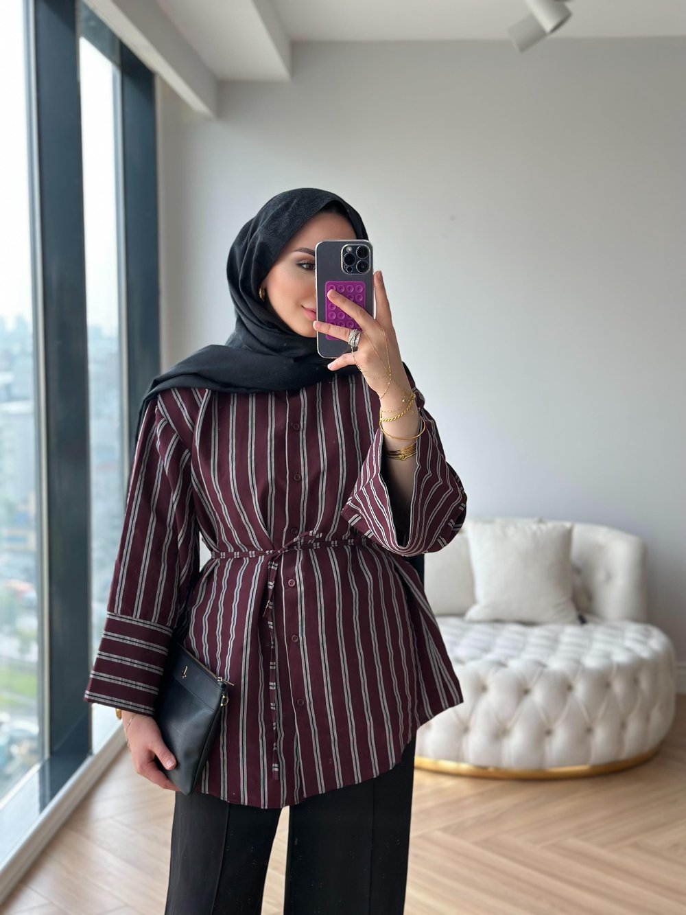 MEVA ÇİZGİLİ GÖMLEK BORDO 