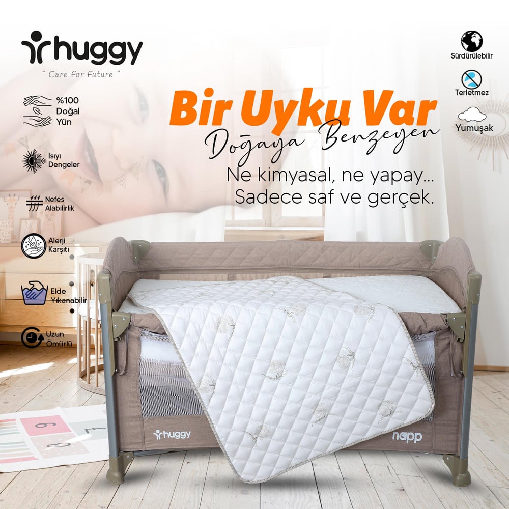 Huggy %100 Yeni Zelenda Kuzu Yünü %100 Pamuk Kumaş 60x120 Bebek Yatak Pedi
