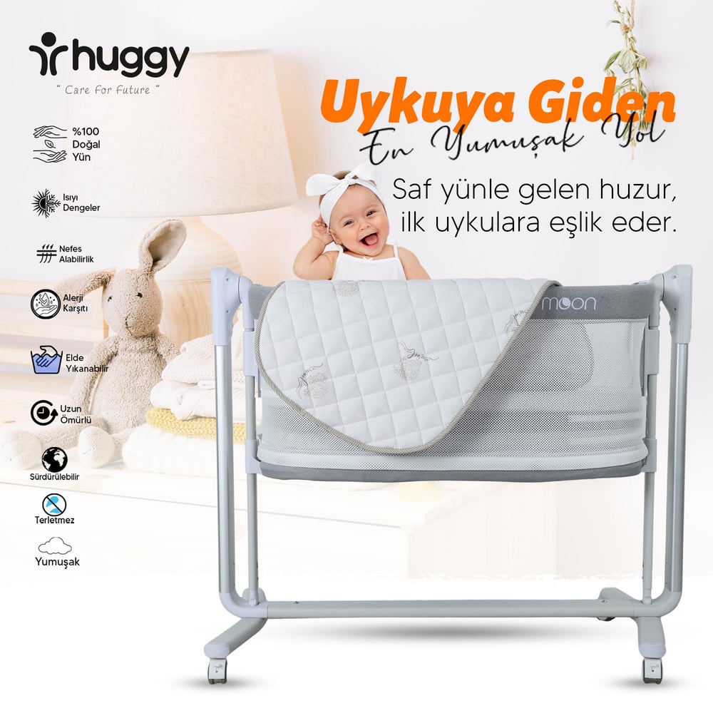 Huggy Moon %100 Yeni Zelenda Yün %100 Pamuk Kumaş Bebek Yatak Pedi 50x90