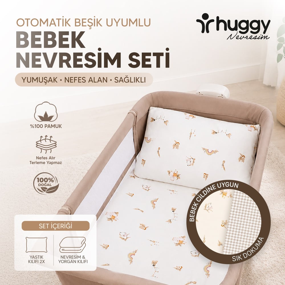 Huggy Moon ve Swing Me Otomatik Beşik Uyumlu 90X130 Nevresim Takımı Seti