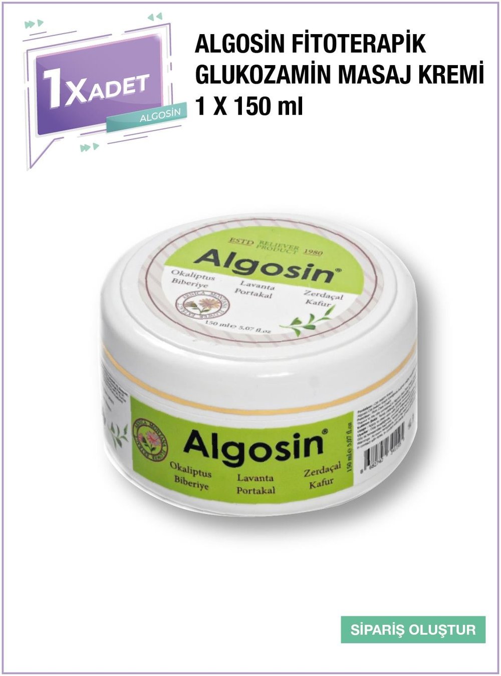 Algosin Fitoterapik Glukozamin ve Aromatik Bitkisel Yağlar İçeren Masaj Kremi