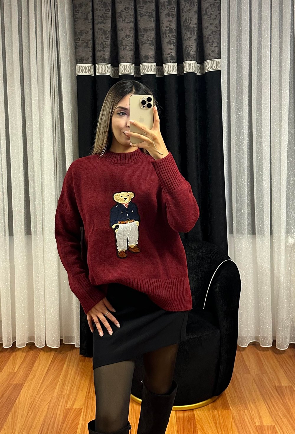 Ayıcık Desenli Şardonlu Bodro Kazak
