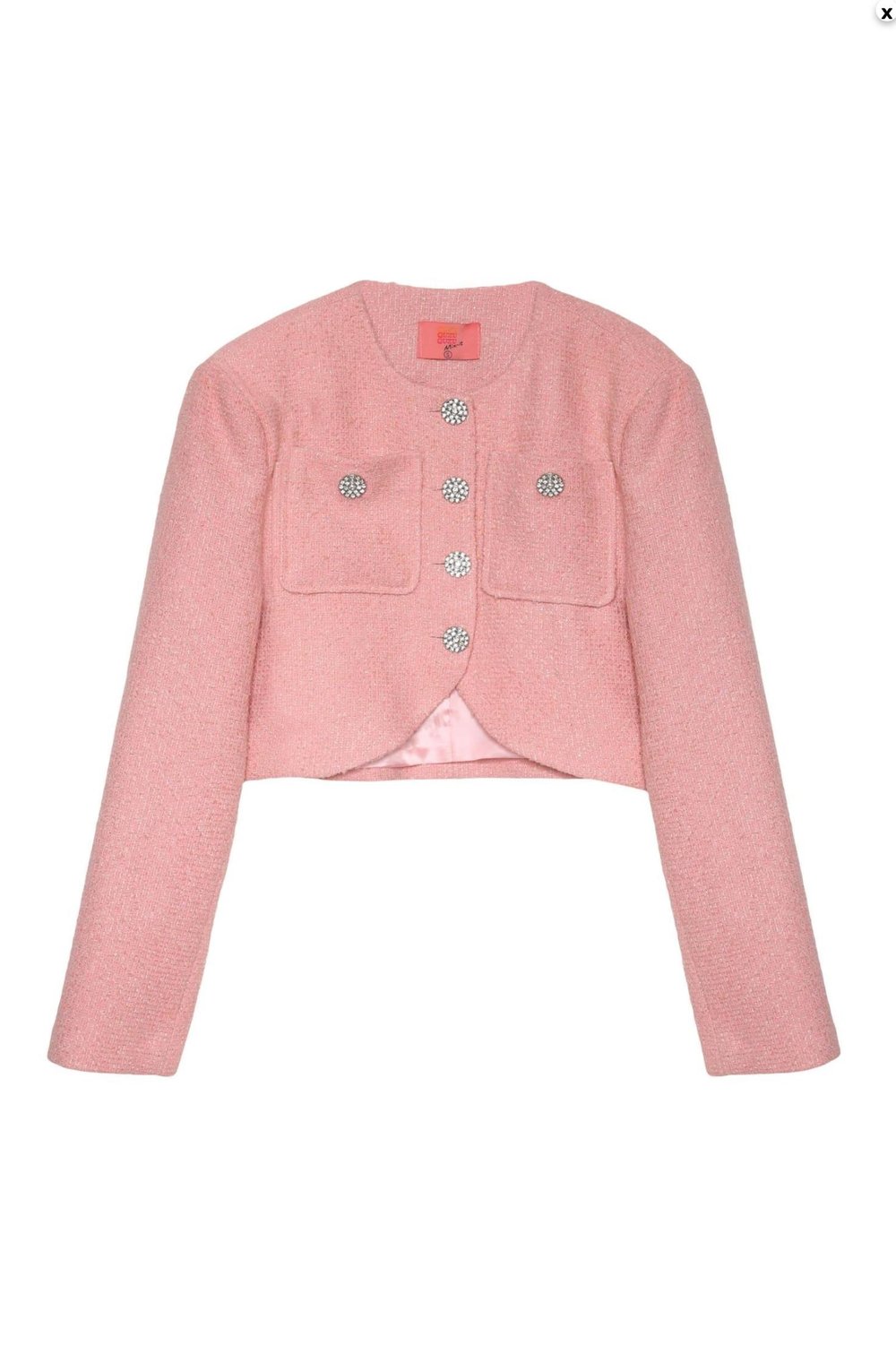 Düğme Detaylı Crop Ceket Pembe