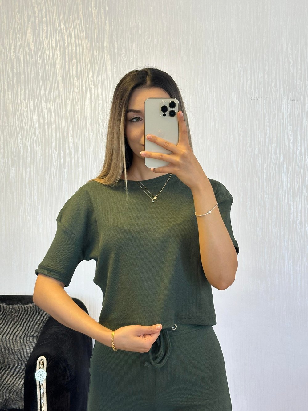 Fitilli Esnek Kumaş Basic Takım Haki