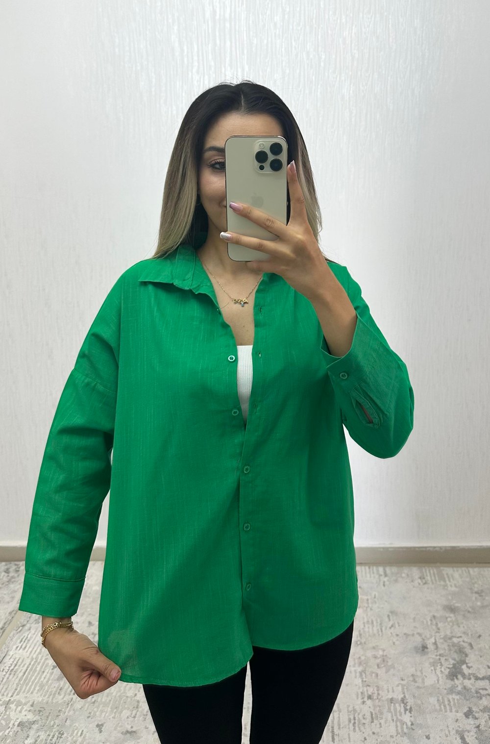 Keten Oversize Gömlek Yeşil