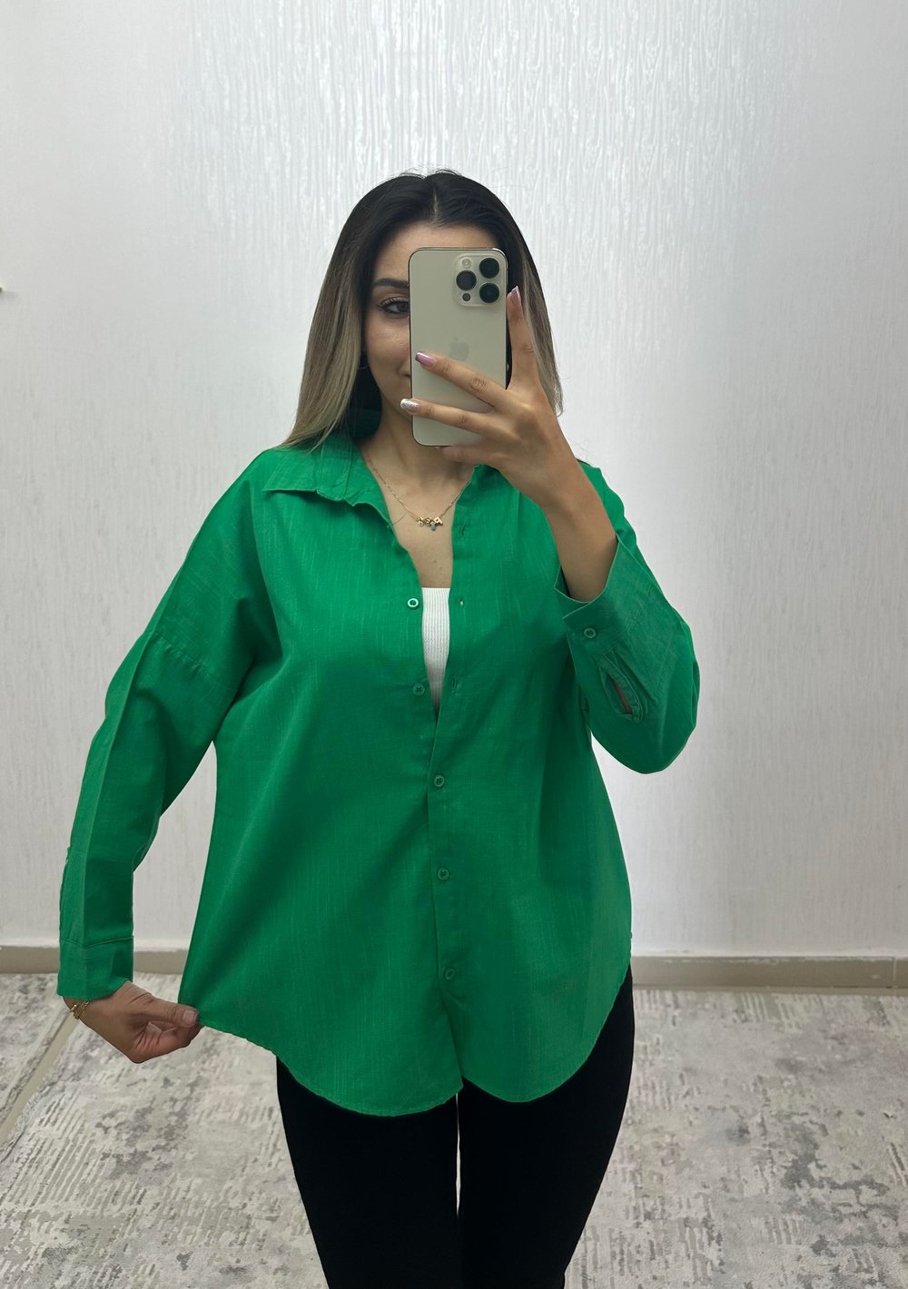 Keten Oversize Gömlek Yeşil