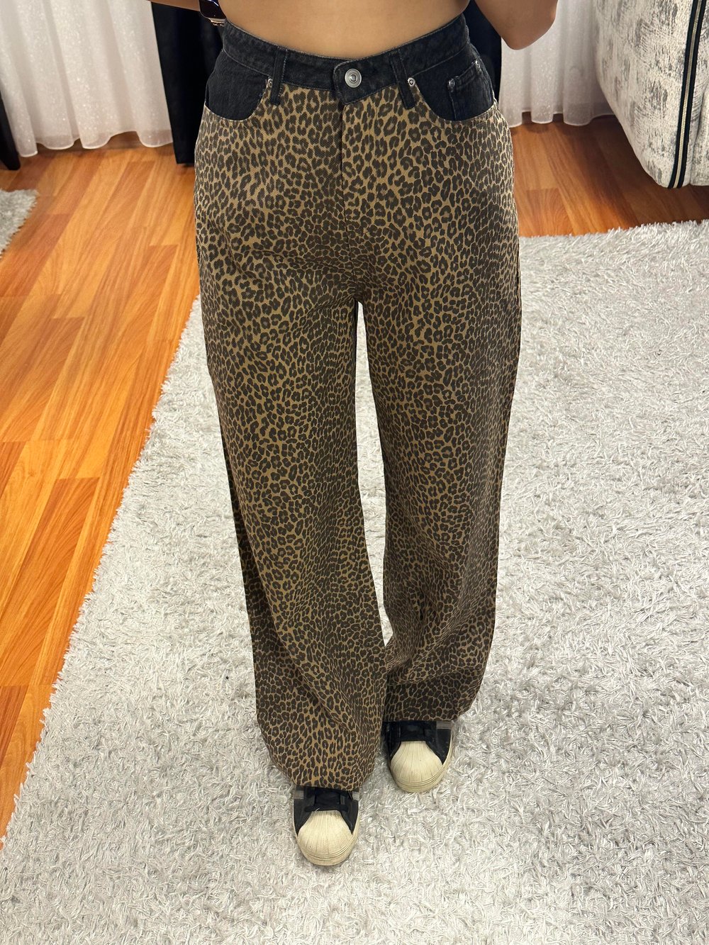 Matchli Leopar Desen Bol Paça Pantolon Bej