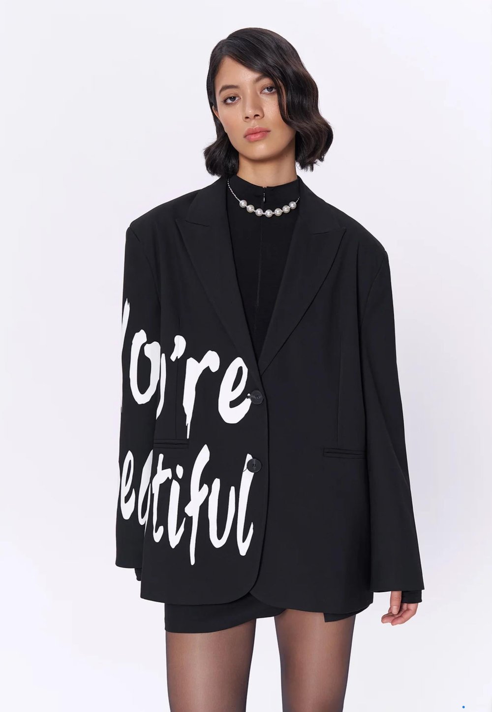 Oversize Baskı Detaylı Blazer Ceket Siyah