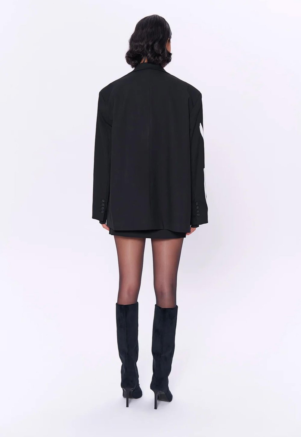 Oversize Baskı Detaylı Blazer Ceket Siyah