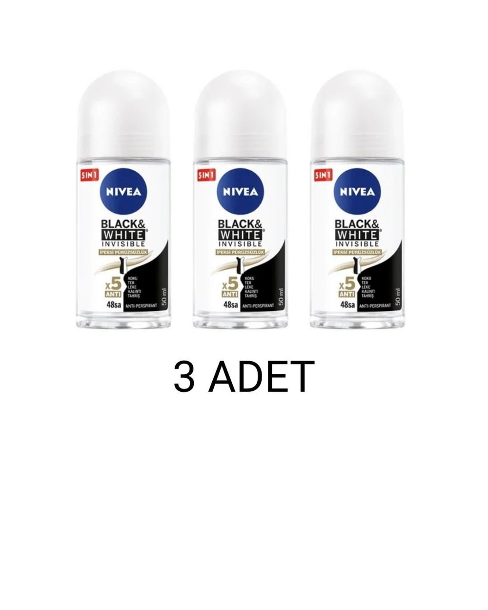 Nivea Black & White Invisible İpeksi Pürüzsüzlük Kadın Roll On Deodorant 50 Ml x 3 Adet