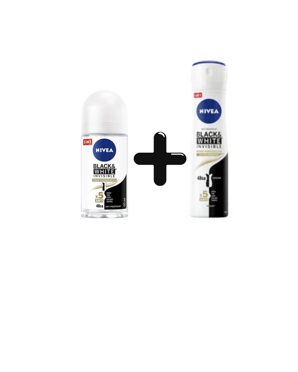 Nivea Black&White Invisible İpeksi Pürüzsüzlük Kadın Roll On Deodorant 50 Ml+Sprey Deodorant 150 Ml