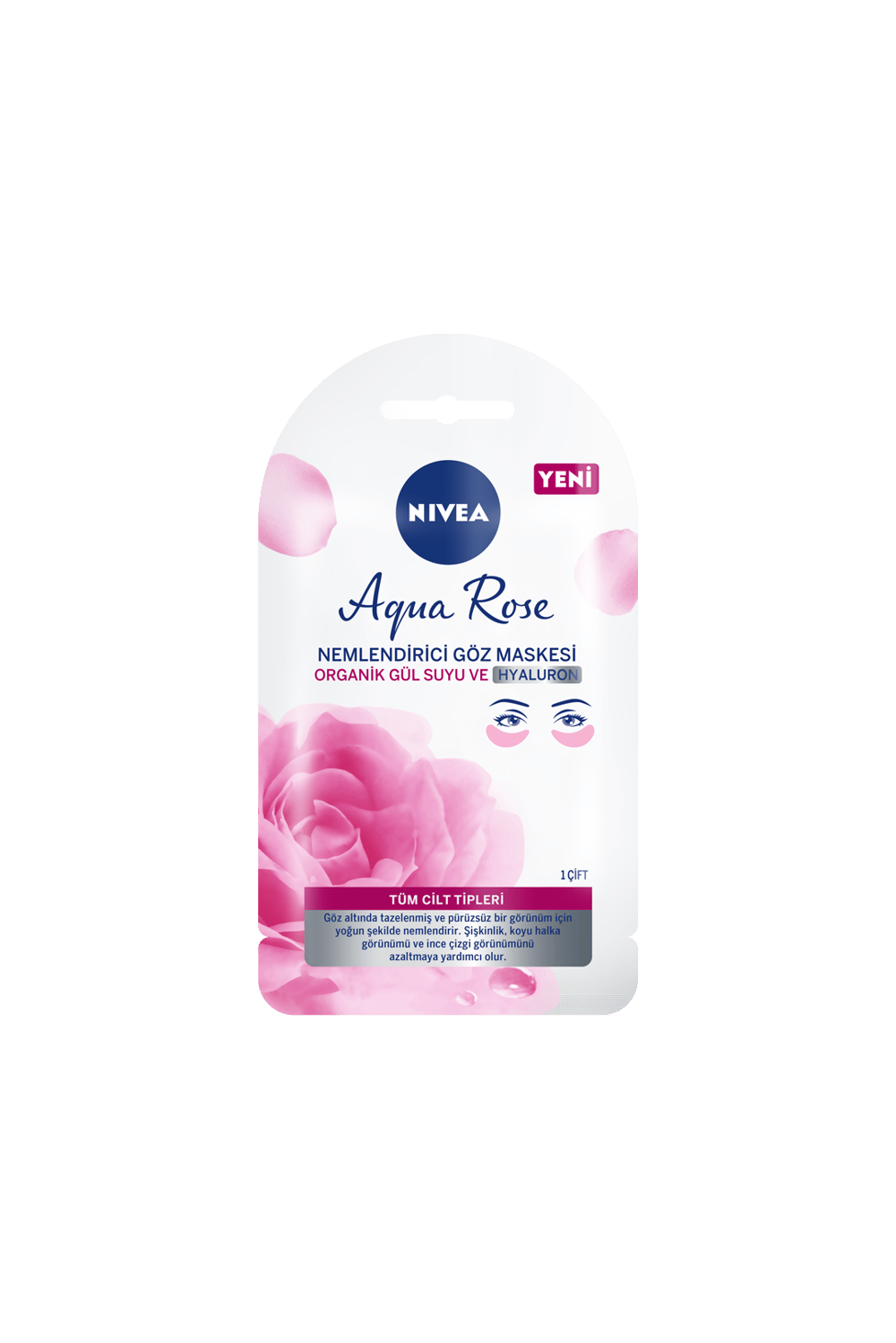 NIVEA FACE - YÜZ BAKIM - AQUA Rose Serisi Organik Gül Suyu İçerikli Tek Kullanım Göz Bakım Maskesi - Nemlendirici Hyaluron Etkisi - Göz Altında Koyu Halka Görünümü ve Şişkinliği Azaltmaya Yardımcı -  Tüm Cilt Tipleri - 1 Çift