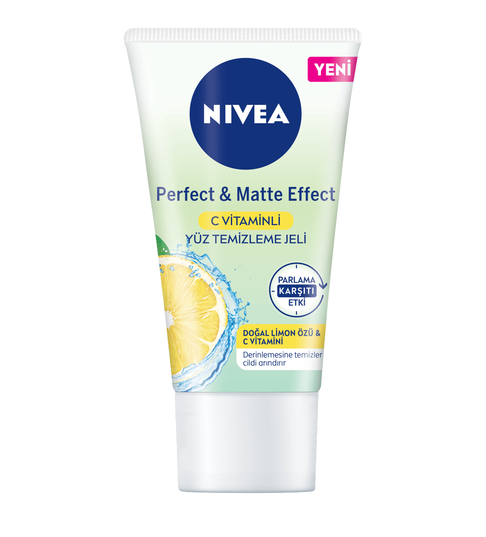 NIVEA FACE - Yüz Temizleyici - PERFECT&MATTE Yüz Temizleme Jeli  - Doğal Limon Özü ve C Vitamini ile Derinlemesine Temizler ve Arındırır - Matlaştırıcı&Parlama Karşıtı Etki - 50ML