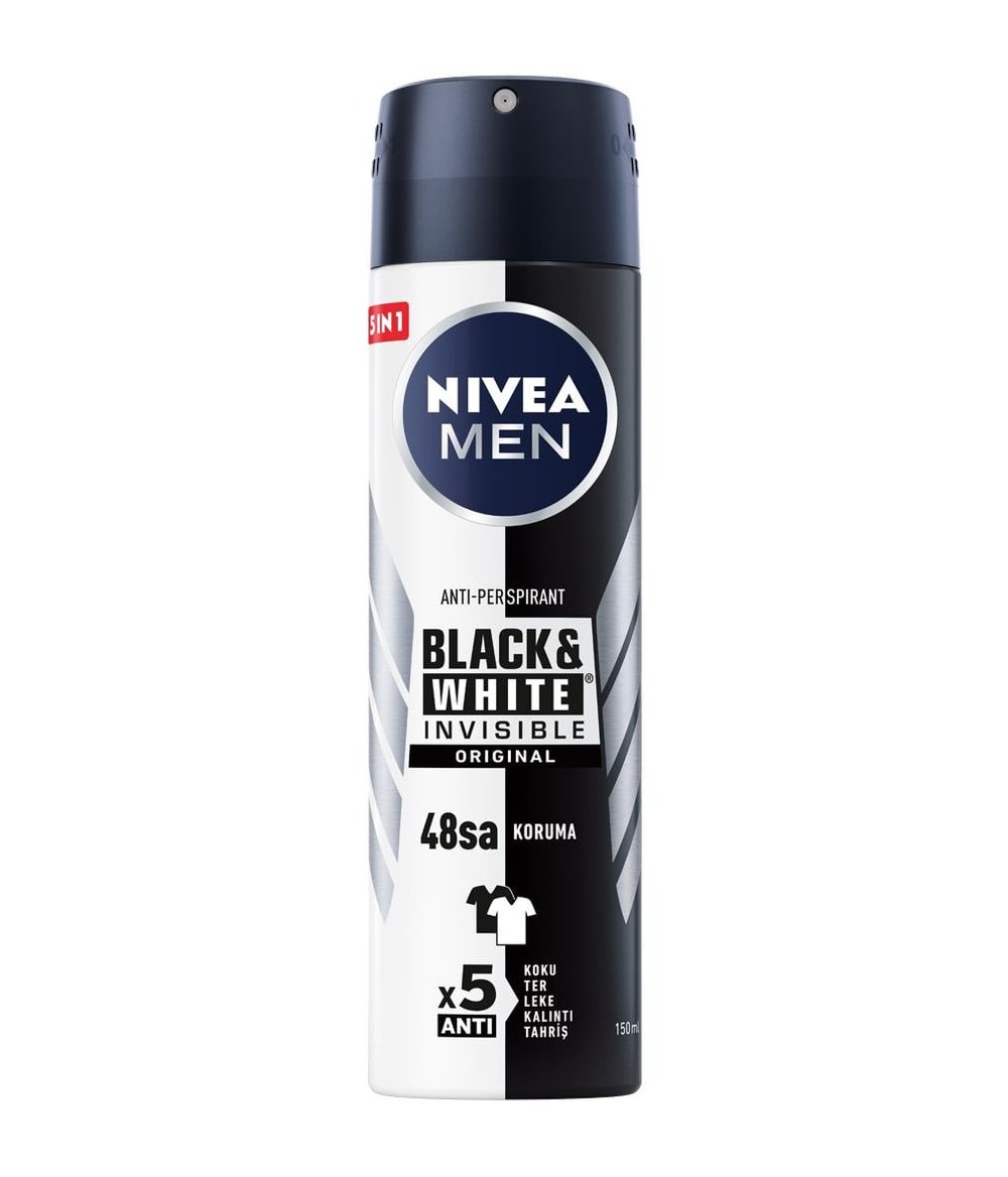 NIVEA Men - Erkek Deodorant - Black&White Original Power Erkek Sprey Deodorant 150 ML- Terlemeye Karşı Gün Boyu Etkin ve Güçlü Çözüm