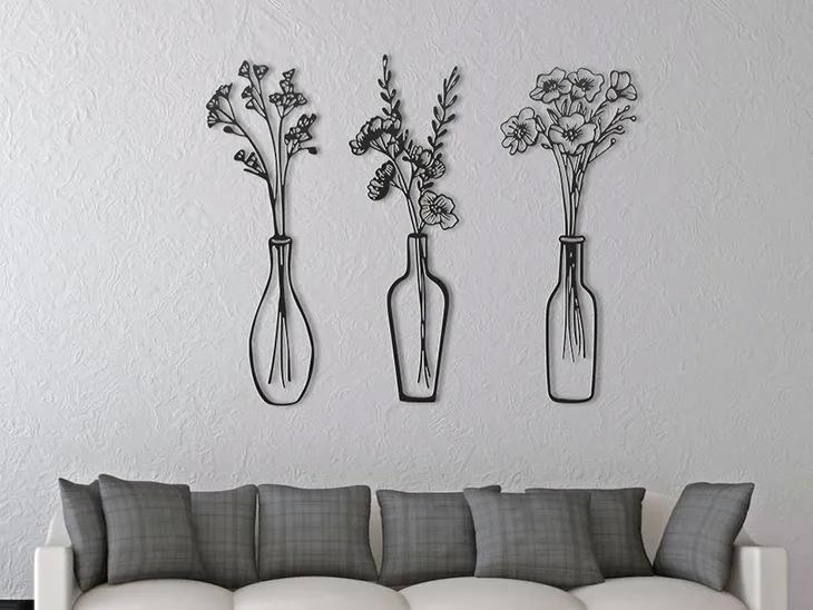 Odi3d Three Flower Vases Duvar Süsü