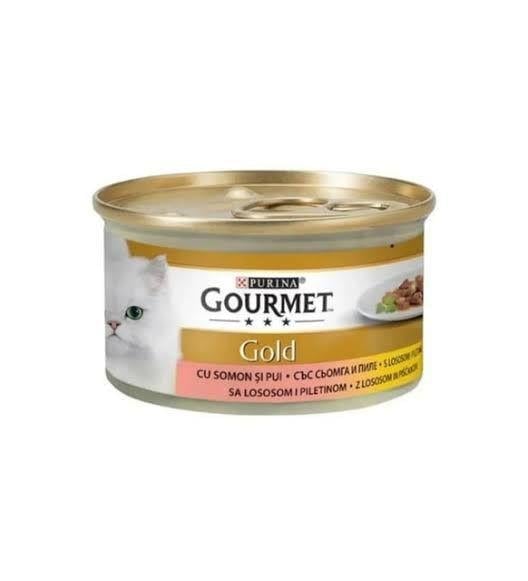 Gourmet Gold Parça Etli Somonlu ve Tavuklu Kedi Konservesi 85 gr