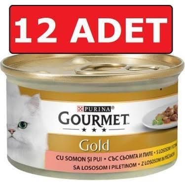 Gourmet Gold Parça Etli Somonlu ve Tavuklu Kedi Konservesi 85gr (12 adet)