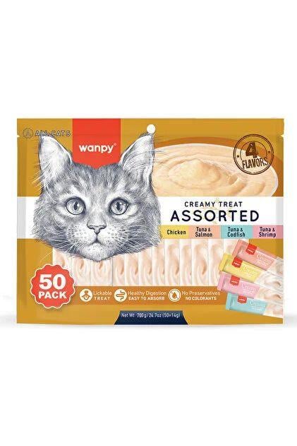 Wanpy Karışık 4 Lezzetli 50x14 gr Krema Kedi Ödül Maması