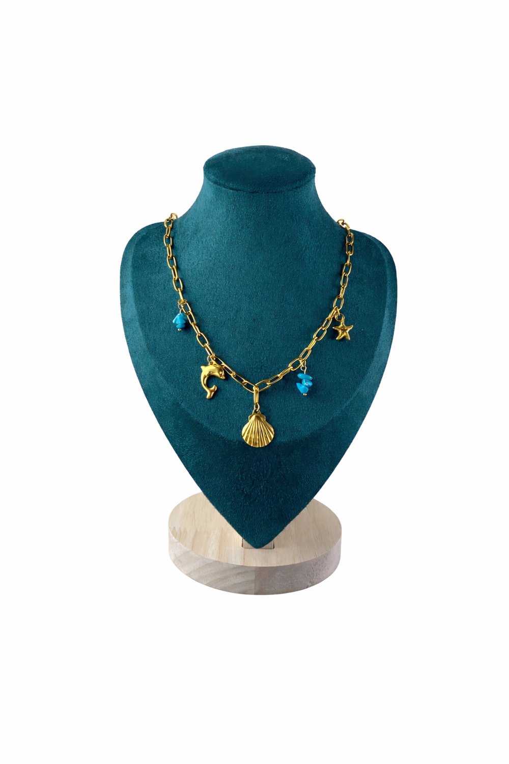 🌊 Deniz Temalı Gold Kaplama Paslanmaz Çelik Kadın Kolye – Ürün Açıklaması  Yaz enerjisini ve denizin özgürlüğünü stilinize taşıyan deniz temalı gold kaplama paslanmaz çelik kolye, şıklığı ve dayanıklılığı bir arada sunar. Midye, yunus ve yıldız figürleri