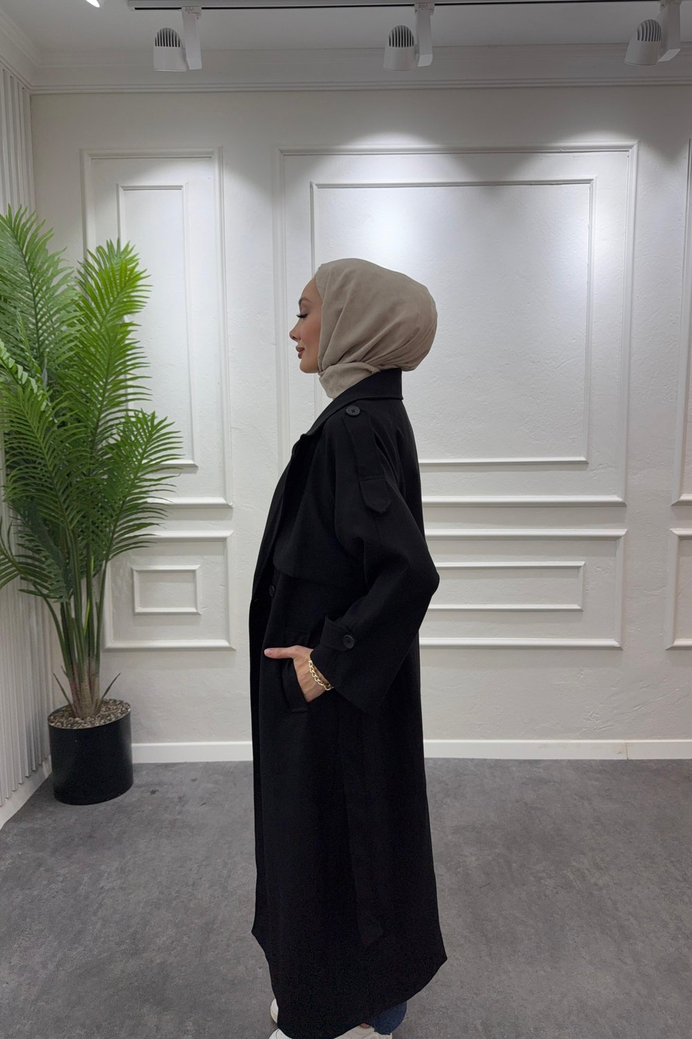 Premium Oversize Trençkot-Siyah