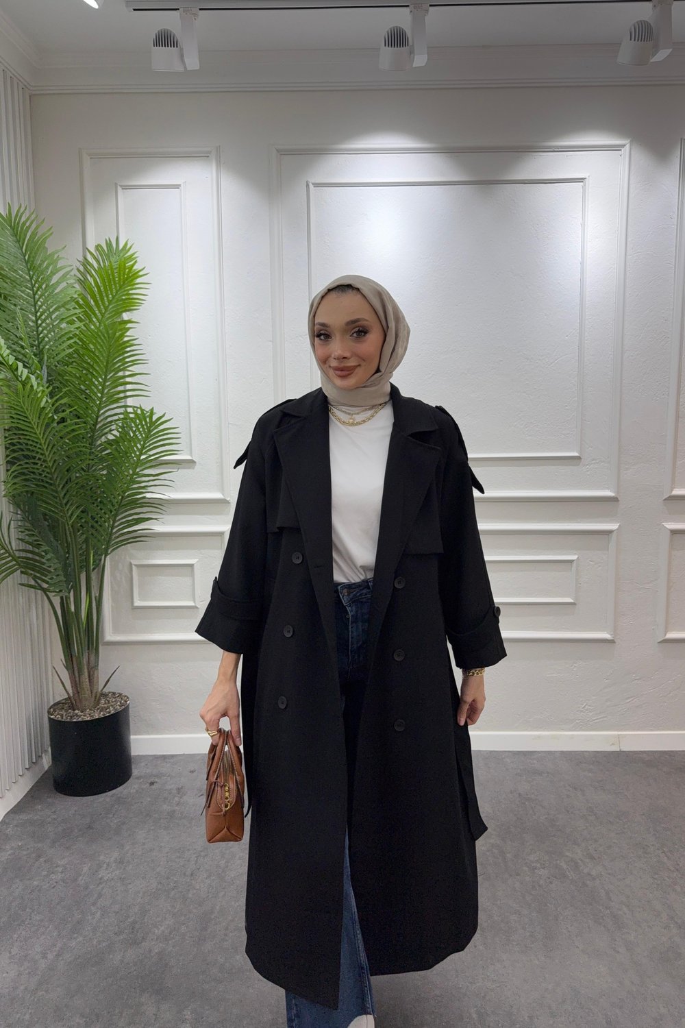 Premium Oversize Trençkot-Siyah