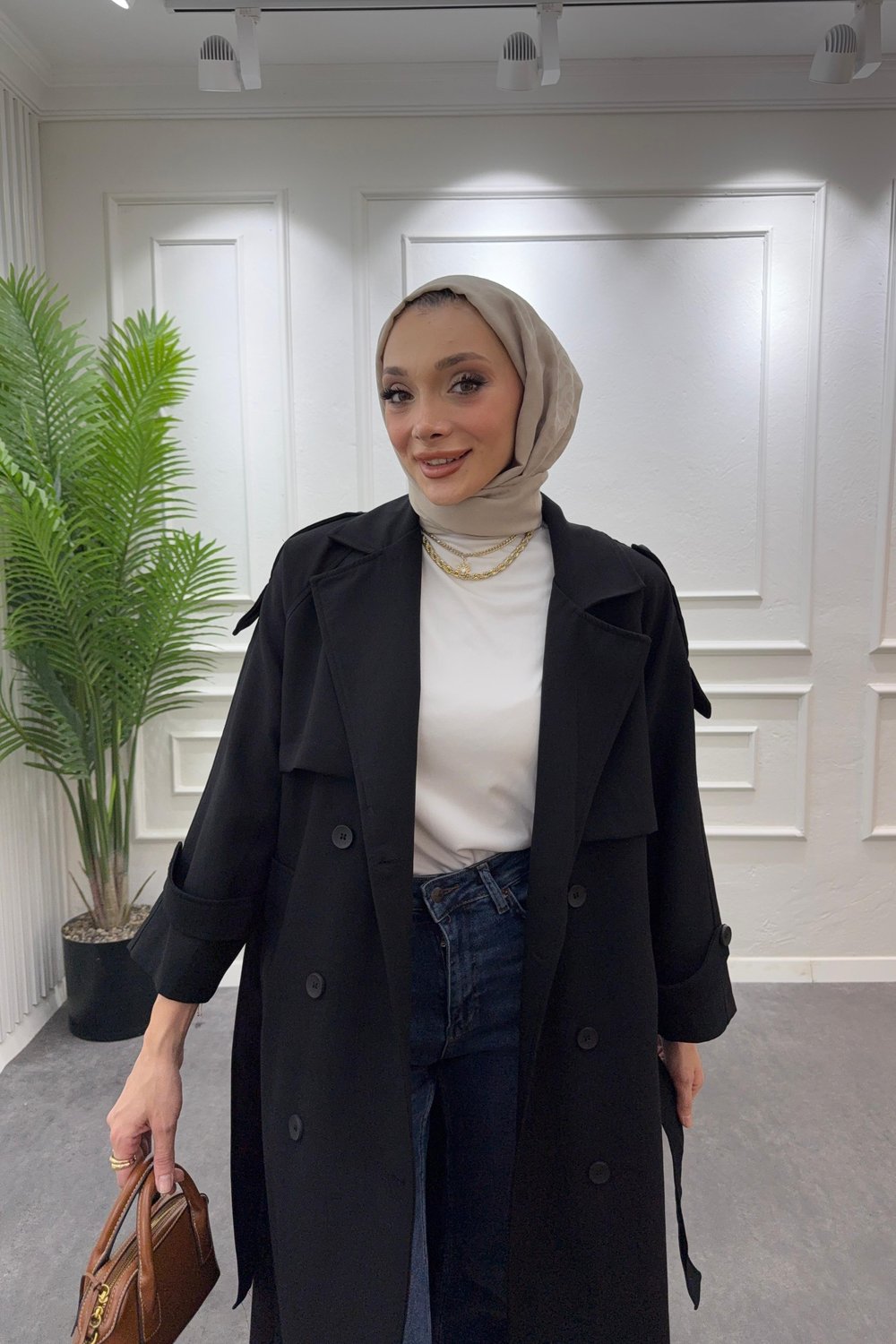 Premium Oversize Trençkot-Siyah