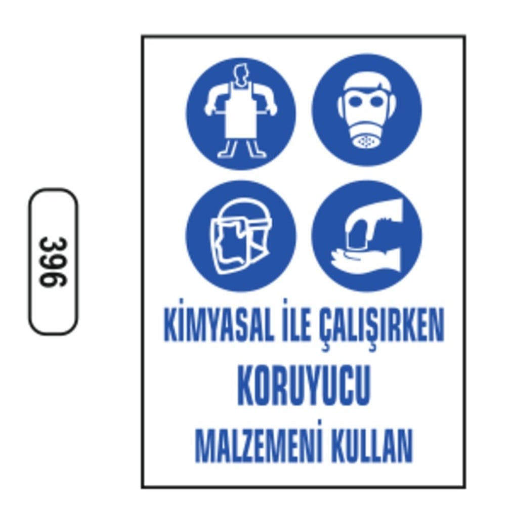 Ergündoğdu 396 Ki̇myasal İle Çalışırken Koruyucu Malzemeni̇zi̇ Kullanin PVC Uyarı Levhası 25 x 35 cm