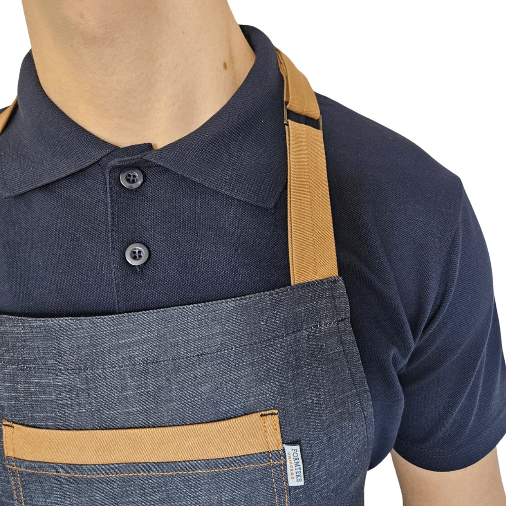 Formteks Boydan Askılı Tokalı Önlük Denim Camel