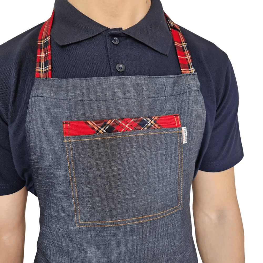 Formteks Boydan Askılı Tokalı Önlük Denim Ekose