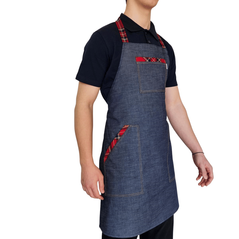 Formteks Boydan Askılı Tokalı Önlük Denim Ekose