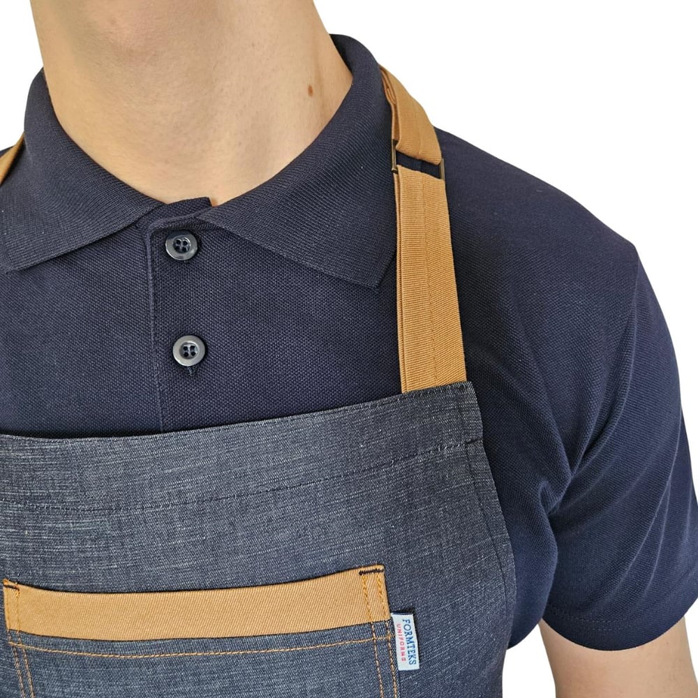 Formteks Boydan Askılı Tokalı Önlük Denim Camel