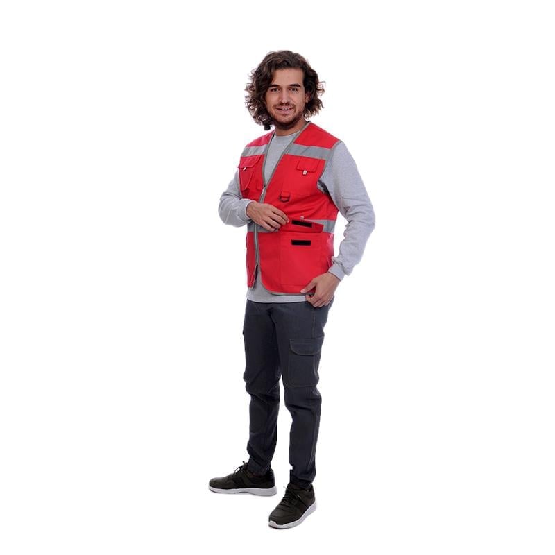 Formteks İşçi Çok Cepli Reflektörlü  Alet Yeleği Kırmızı / Gri