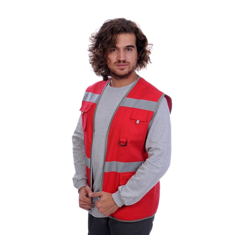 Formteks İşçi Çok Cepli Reflektörlü  Alet Yeleği Kırmızı / Gri