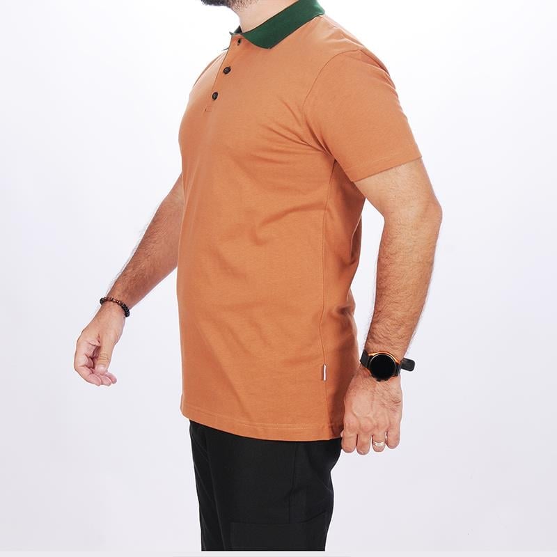 Formteks Polo Yaka Tshirt Kahve-Yeşil Yakalı
